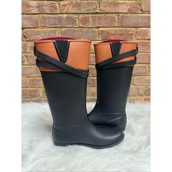 Tommy Hilfiger Women’s Black/Tan Coree Rubber Tall Rain Boot Size 9 - Picture 5 of 8